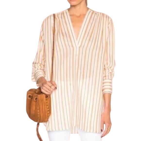 Helmut Lang Striped Popover Tunic Top Size Small Cotton Silk Lagenlook Vacation - Picture 1 of 11
